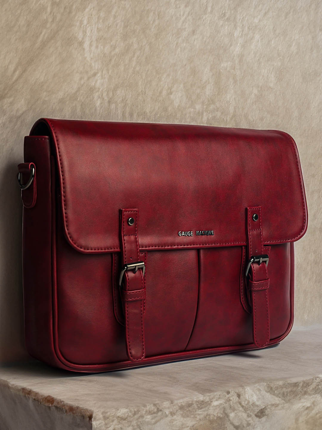 Gauge Machine Solid Structured Detachable Strap Laptop Bag - 13 Inches