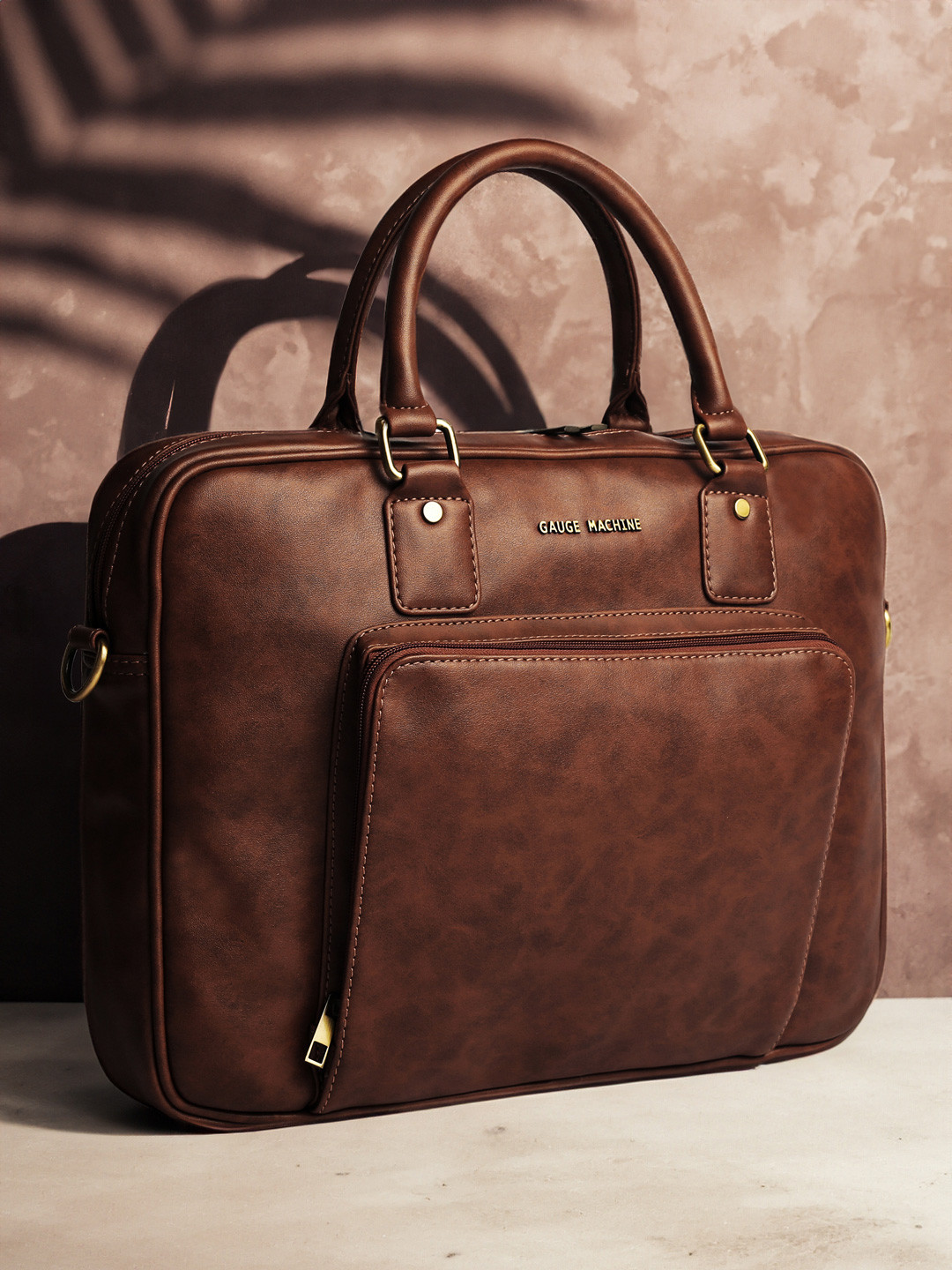 Gauge Machine Solid Structured Detachable Strap Laptop Bag - 16 Inches