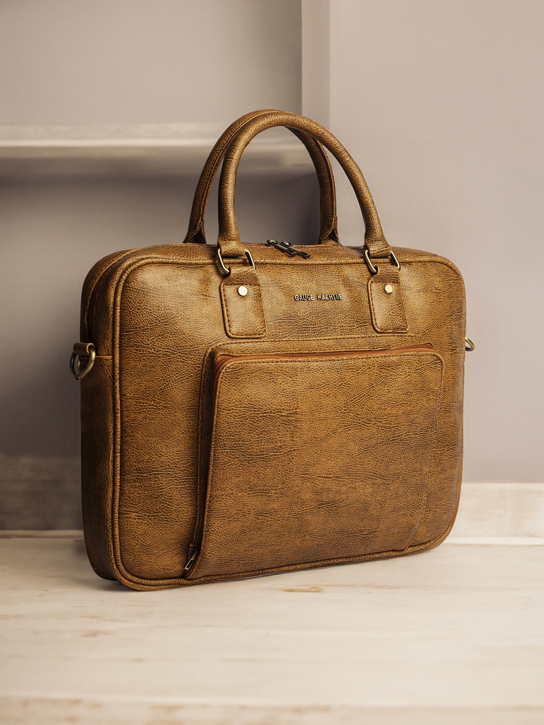 Gauge Machine Textured Structured Detachable Strap Laptop Bag - 15 Inches