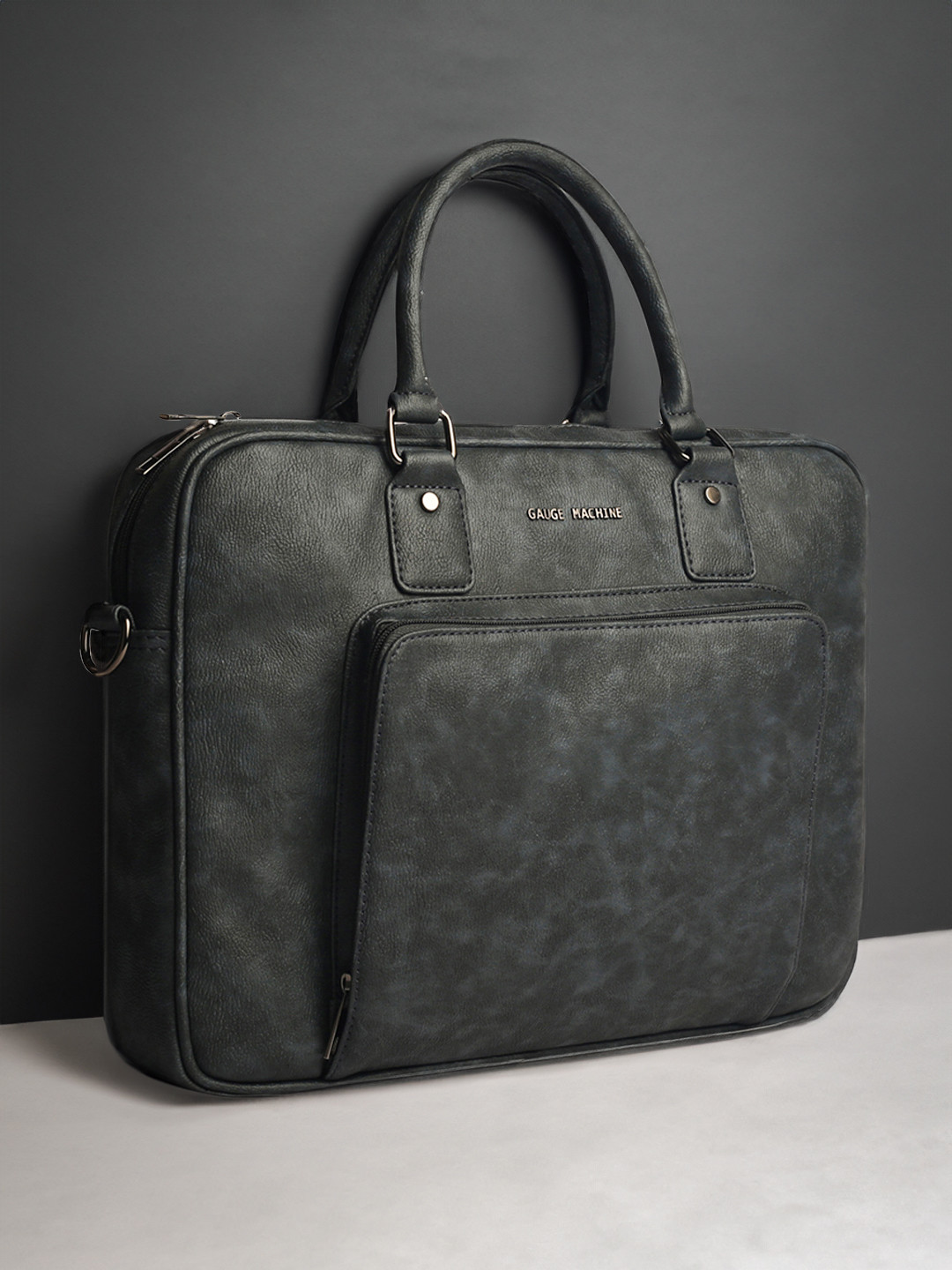 Gauge Machine Solid Structured Detachable Strap Laptop Bag - 16 Inches