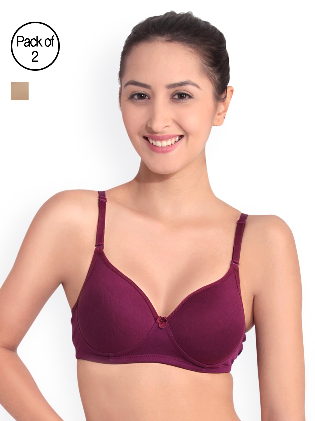 Buy Floret Pack of 2 Solid Non-Wired Heavily Padded Push-Up Bra