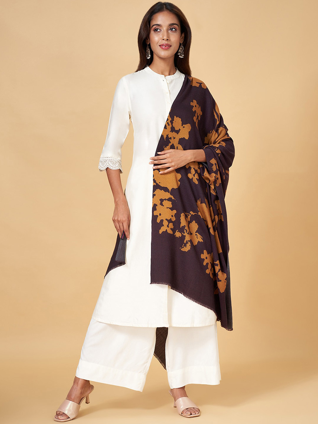 RANGMANCH BY PANTALOONS Floral Printed Acrylic Shawl