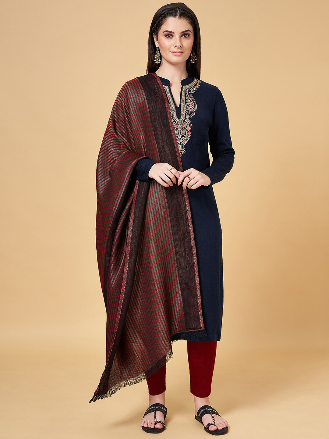 RANGMANCH BY PANTALOONS Striped Pure Acrylic Shawl