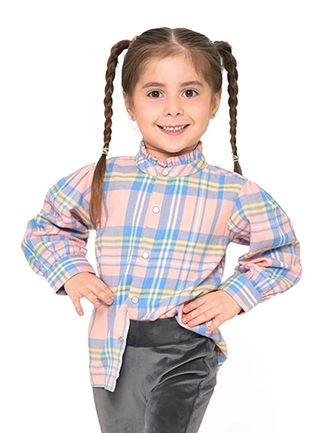 MiArcus Girls Checked Cotton Shirt Style Top
