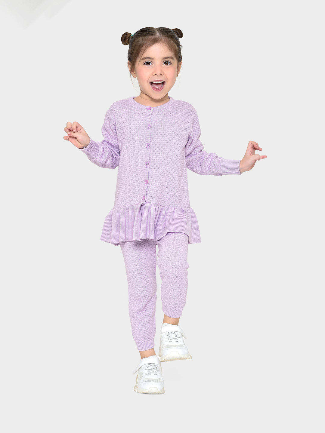 MiArcus Girls Self Design V- Neck Long Sleeve Pure Cotton Clothing Set