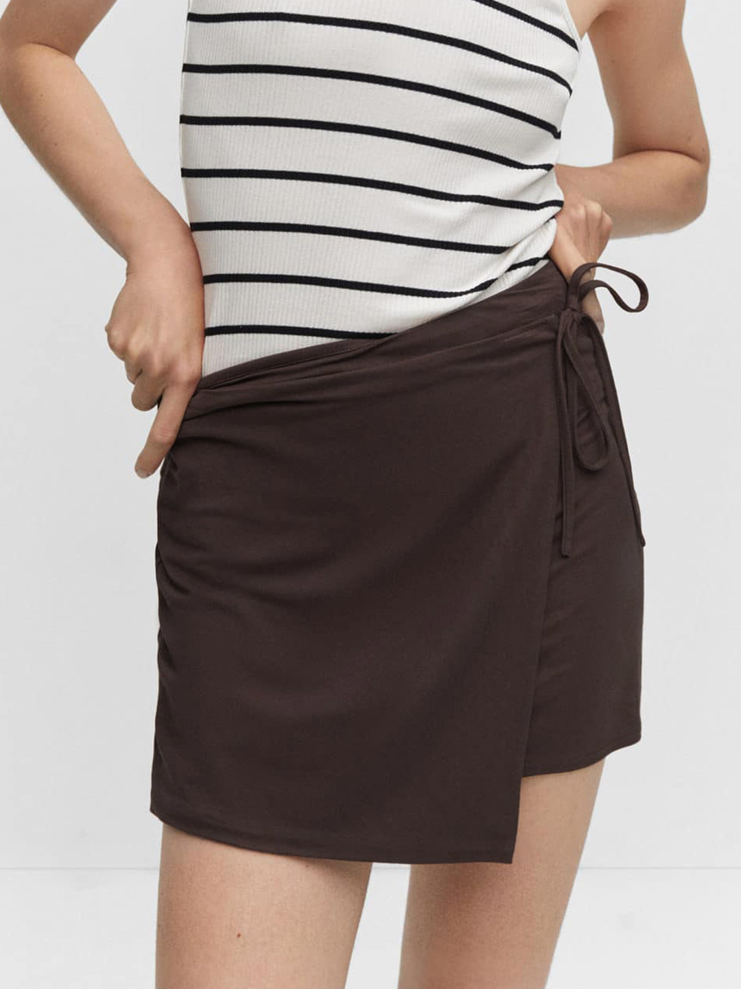 MANGO Solid Tie-Up Mini Wrap Skirt