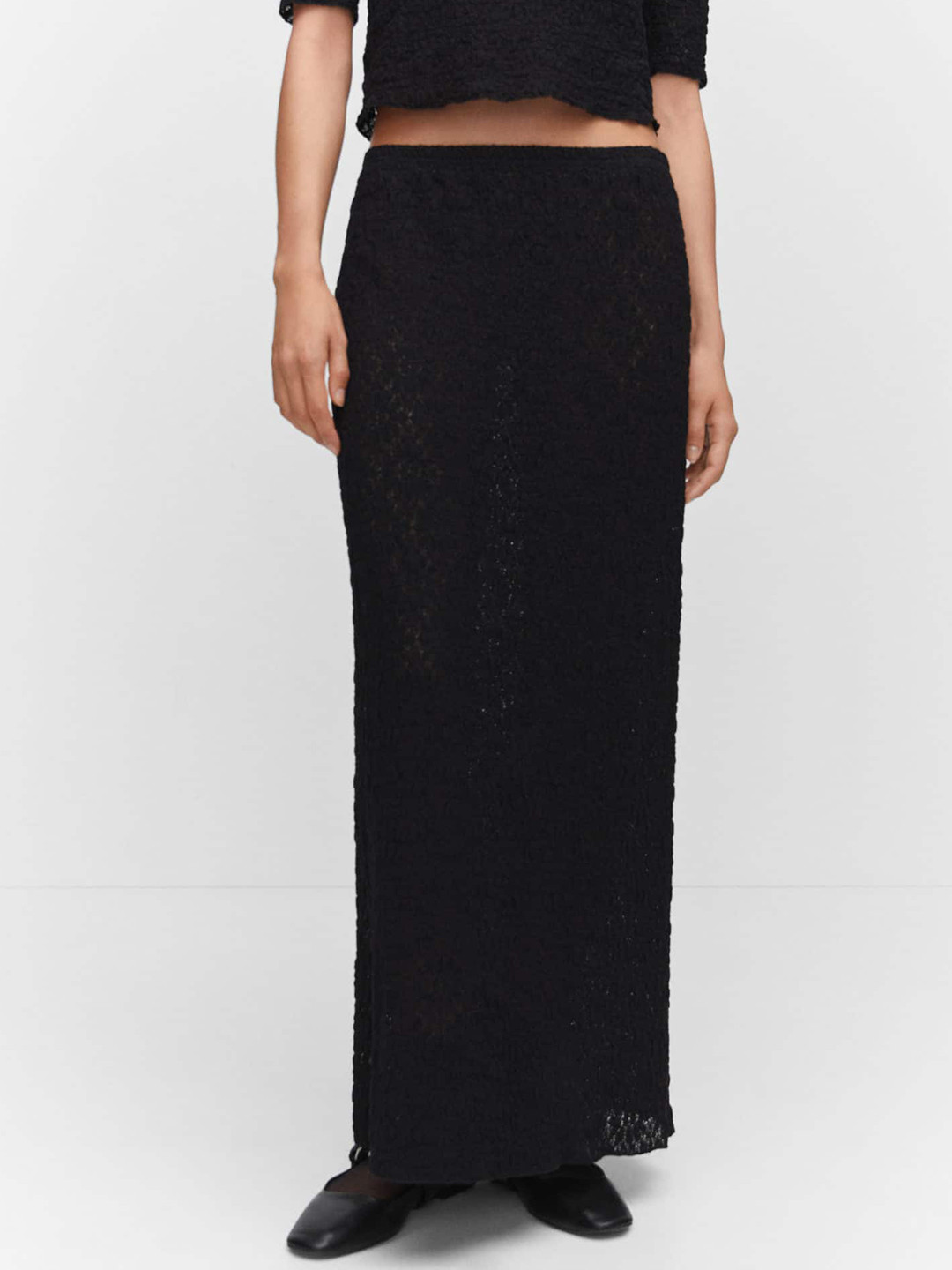 MANGO Semi-Sheer Textured Maxi Skirt