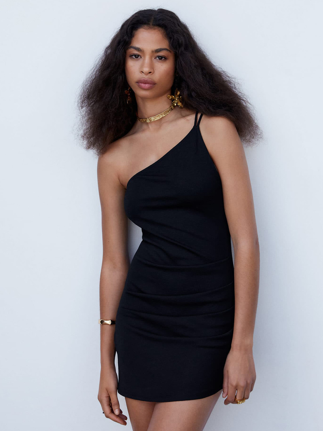 MANGO One Shoulder Sheath Mini Dress