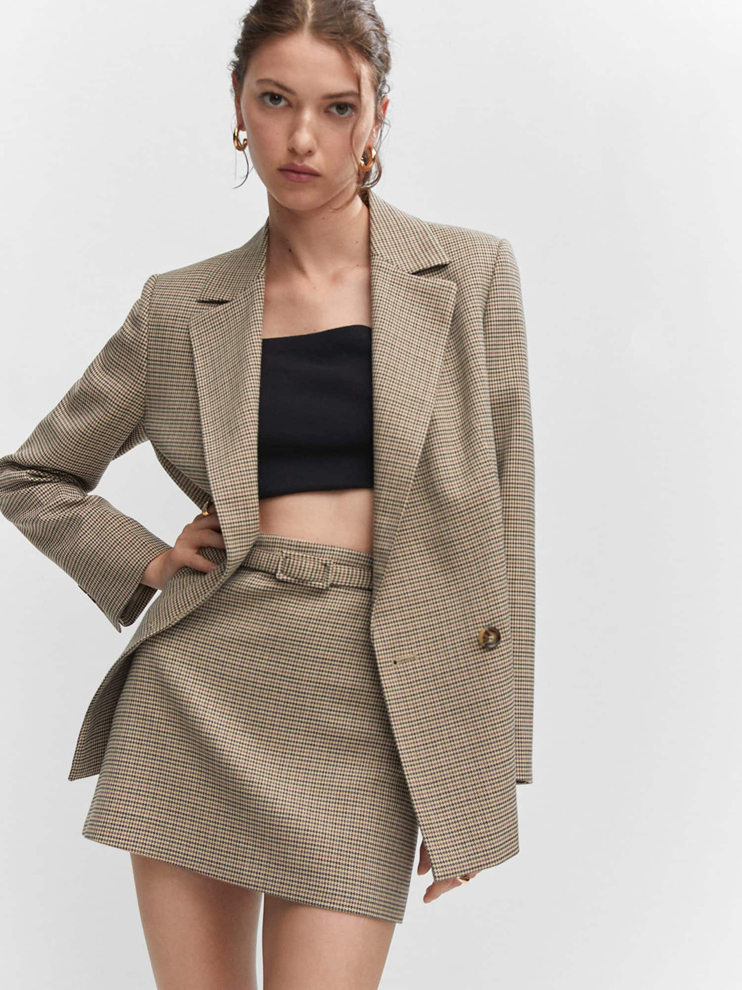 MANGO Houndstooth Mini Pencil Skirt