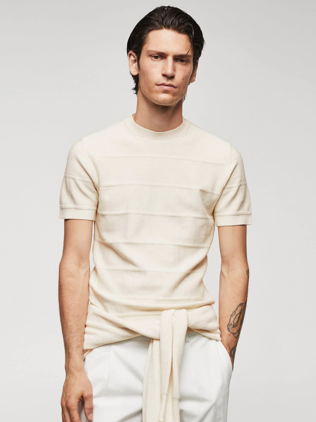 MANGO MAN Self-Striped Knit T-shirt