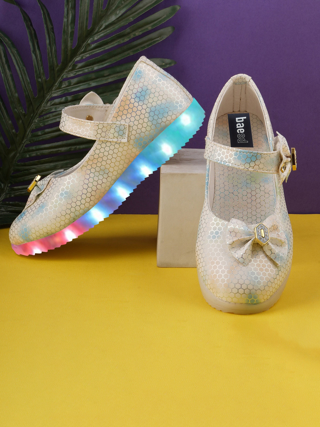BAESD Girls Textured Party Mary Jane With Bows & LED Lights