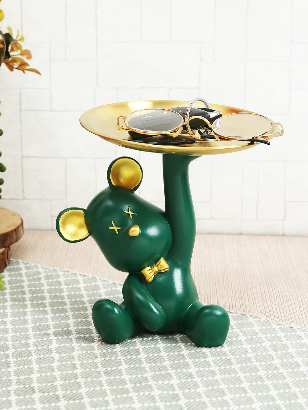 TIED RIBBONS Bear Green Polyresin Glossy Living Room Set of 2 Medium Showpieces - 6.5 Inches