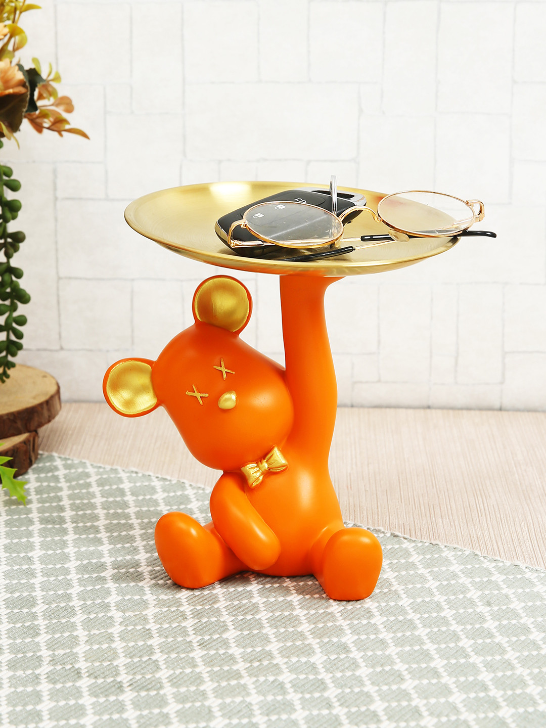 TIED RIBBONS Bear Orange Polyresin Matte Home Office Medium Showpiece - 6.5 Inches