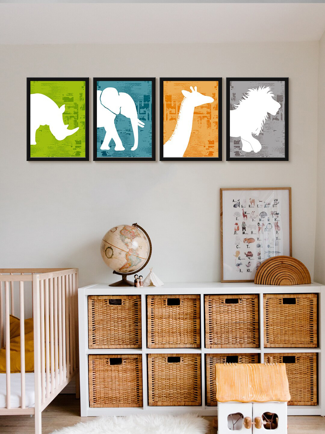 999Store Cartoon Animal Wood 4 Piece Wall Rectangle Paintings Wall Art - 18 x 12In