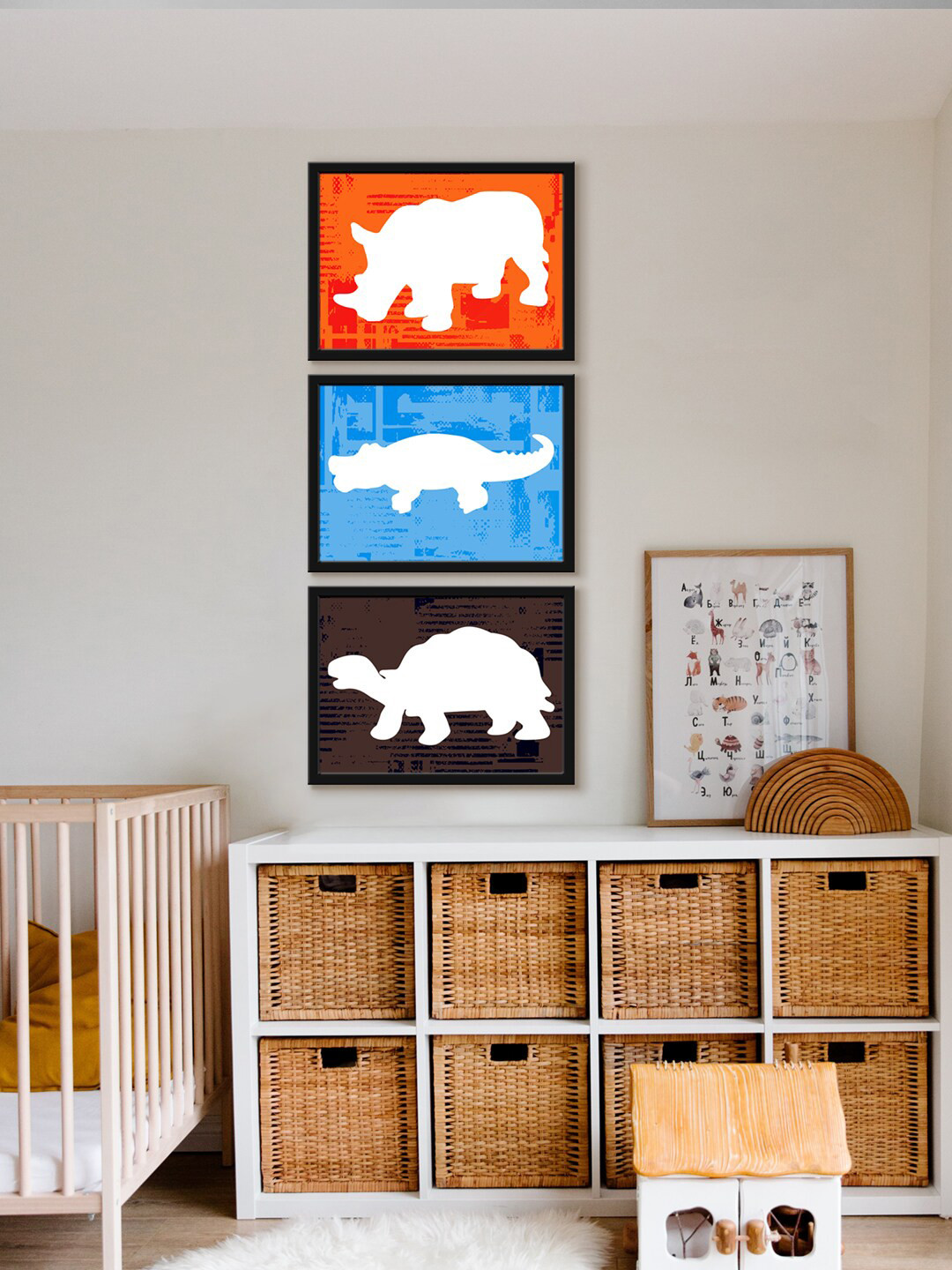 999Store Cartoon Rhinoceros Canvas 3 Pcs Wall Rectangle Paintings Wall Art - 12x18In