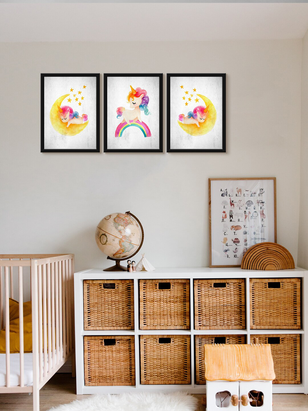 999Store Unicorn Rainbow Canvas 3 Pcs Wall Rectangle Paintings Wall Art - 18 x 12In