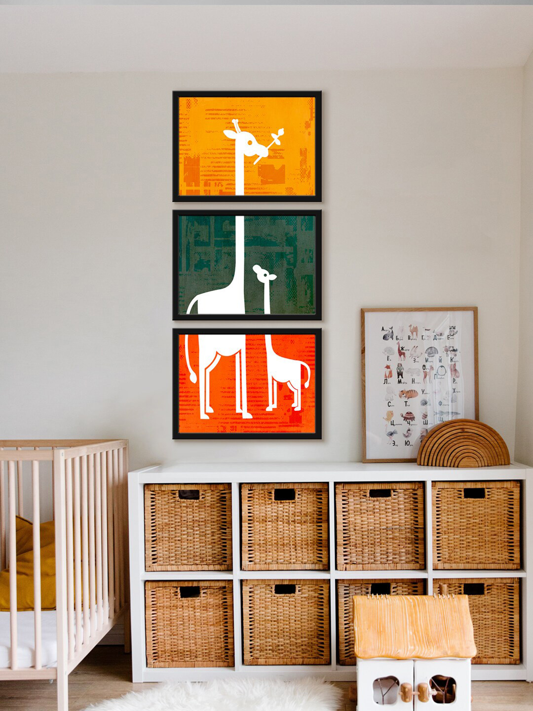 999Store Orange Canvas 3 Pcs Wall Living Room Rectangle Potrait Paintings Wall Art