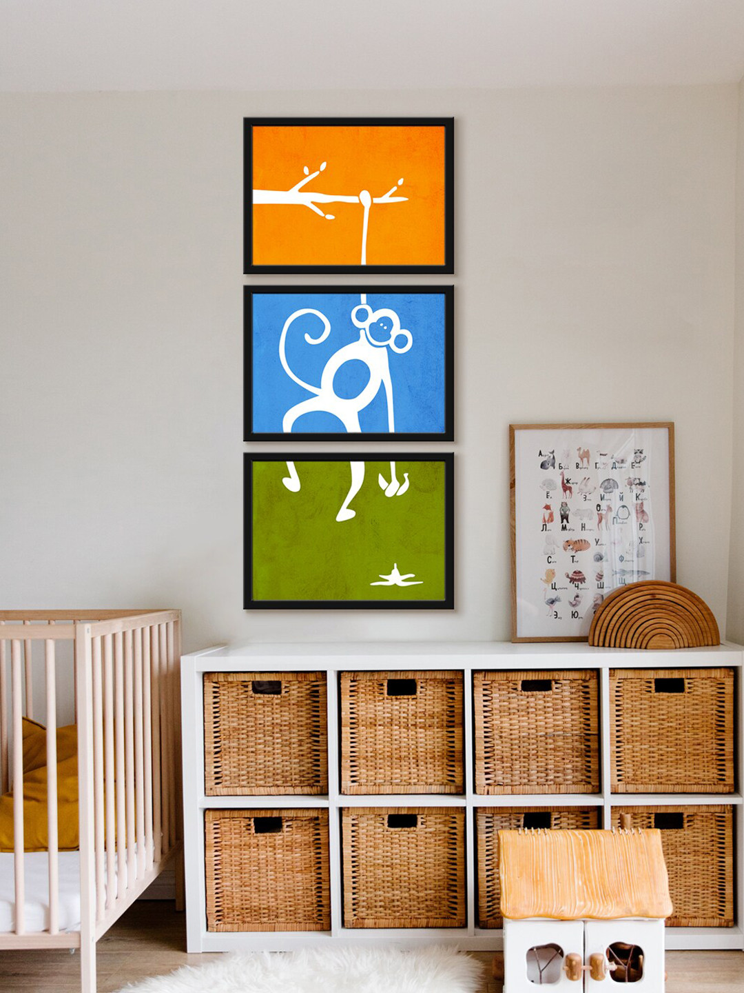 999Store Tree Tehani Flying Monkey Canvas 3 Piece Wall Paintings Wall Art - 18 x 12 In