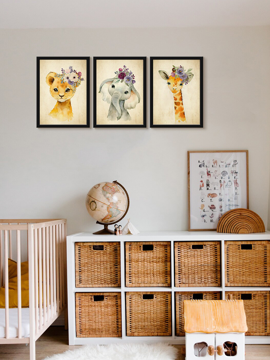 999Store Three Animal Lion Elephant Canvas 3 Piece Rectangle Paintings Wall Art-12x18 In