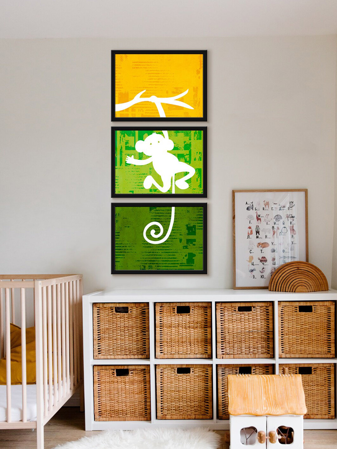 999Store Tree Tehani With Flying Monkey Canvas 3 Piece Wall Paintings Wall Art -12x 18In