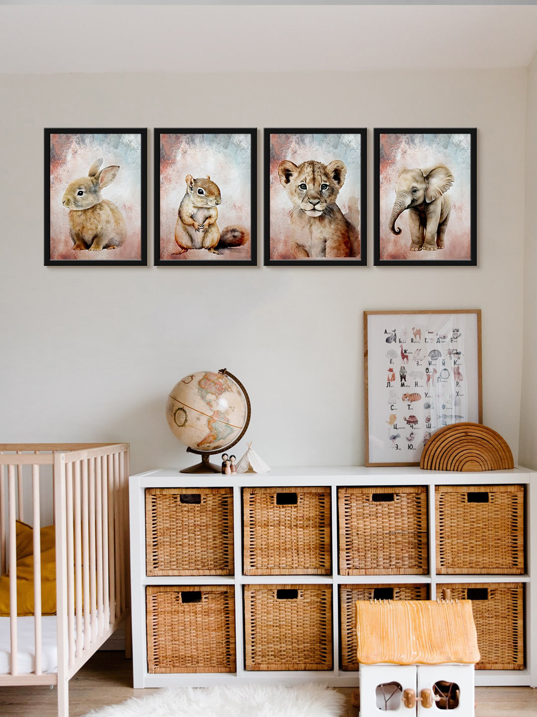 999Store Baby Lion Elephant Canvas 4 Piece Wall Rectangle Paintings Wall Art -18 x 12In