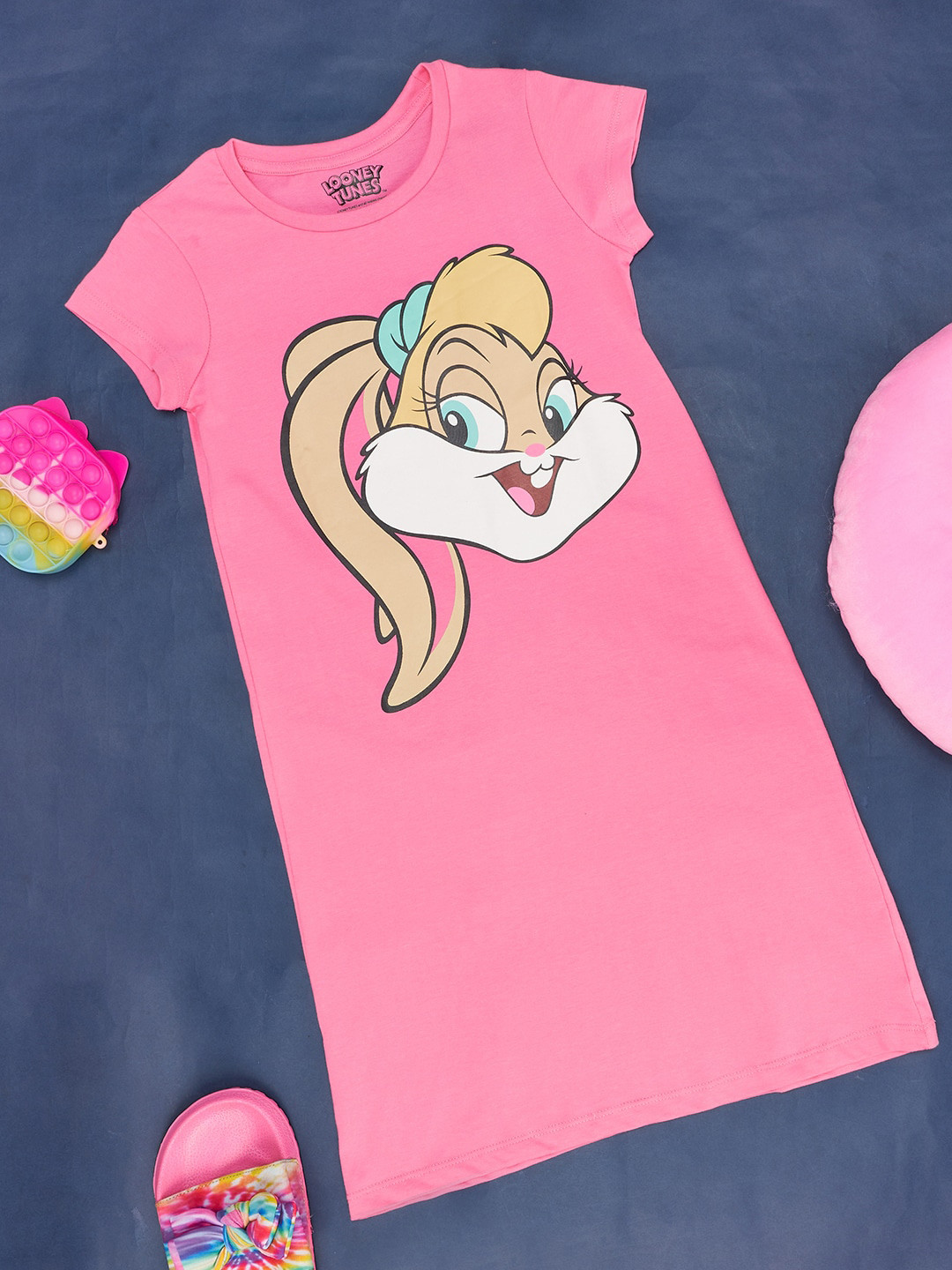 Pantaloons Junior Girls Cartoon Printed Cotton T-Shirt Nightdress