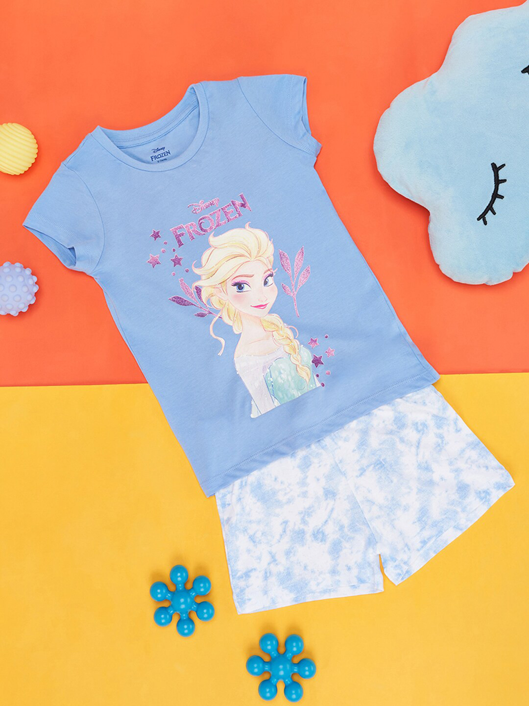 Pantaloons Junior Frozen Printed Round Neck Short Sleeve Cotton Clothing Set