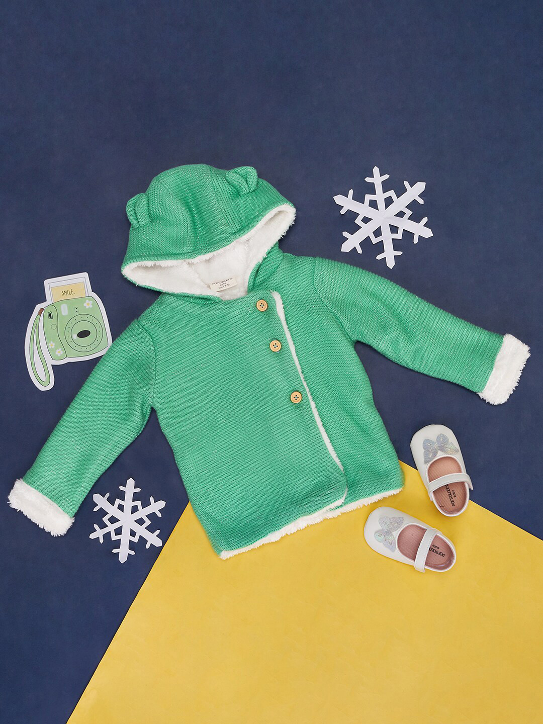 Pantaloons Baby Girls Self Design Hooded Cotton Cardigan
