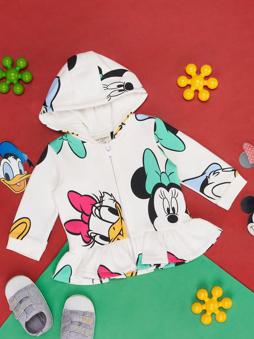 Pantaloons Baby Girls Graphic Mickey & Friends Printed Hooded Cotton Sweatshirt