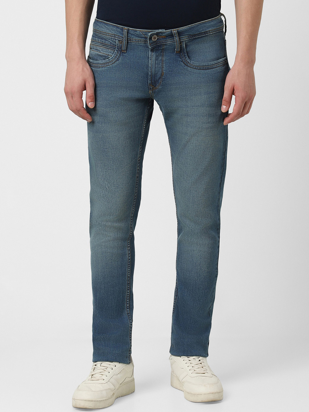 Peter England Men Skinny Fit Low Rise Clean Look Heavy Fade  Stretchable Jeans