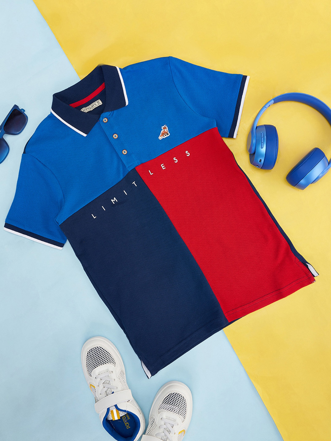 Pantaloons Junior Boys Colourblocked Polo Collar Cotton T-shirt