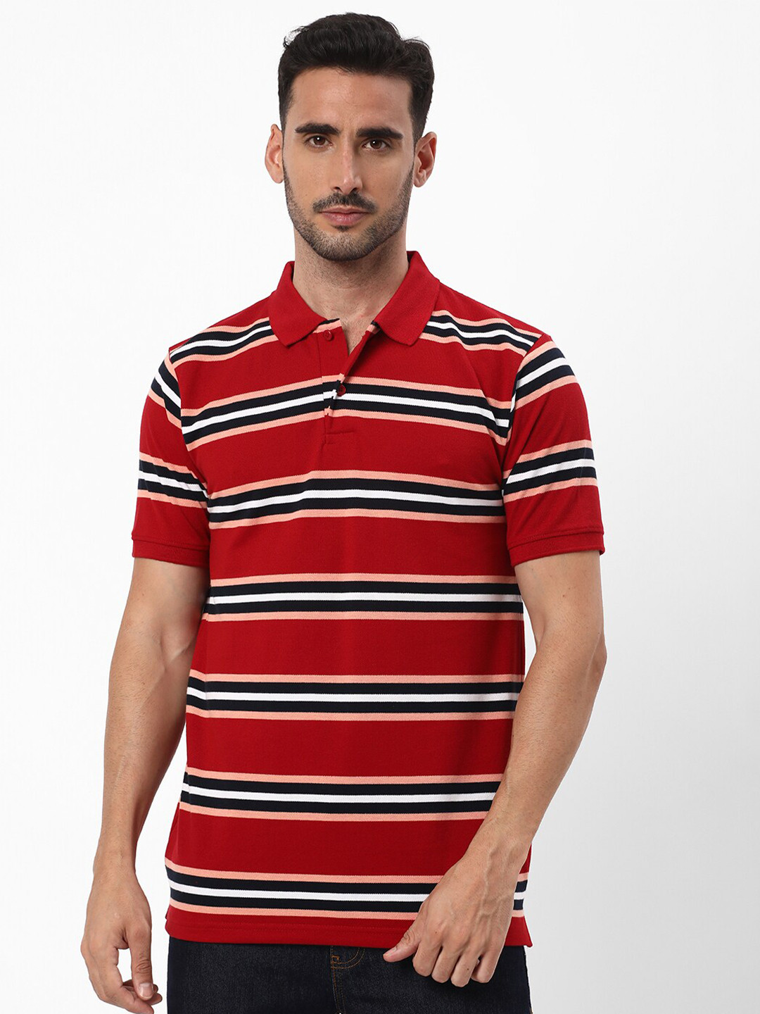 R&B Striped Polo Collar Cotton T-shirt