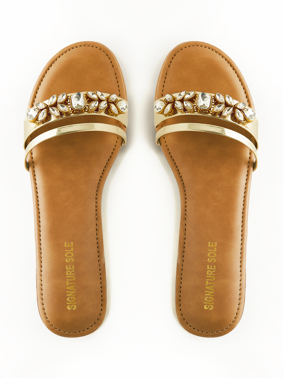 Signature Sole Gold Crystal Flat Slide Sandal