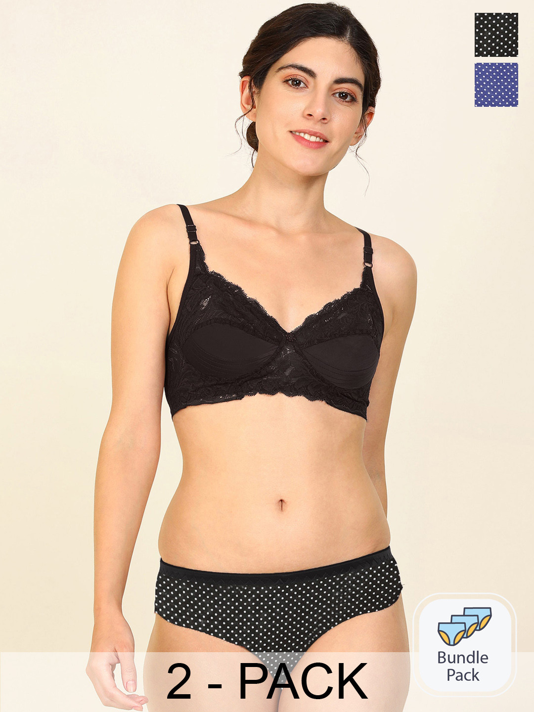 PIBU Pack Of 2 Cotton Lingerie Set F_Stiz Set_Blue,Black_30