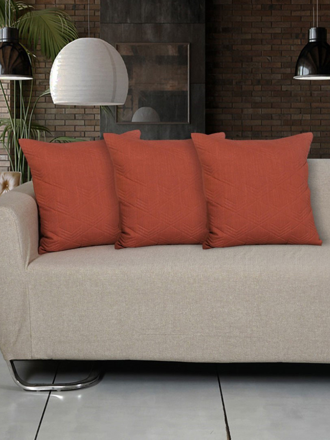 Ode & Cleo Rust Orange Colored Self Design  Pure Cotton Square Cushion Cover