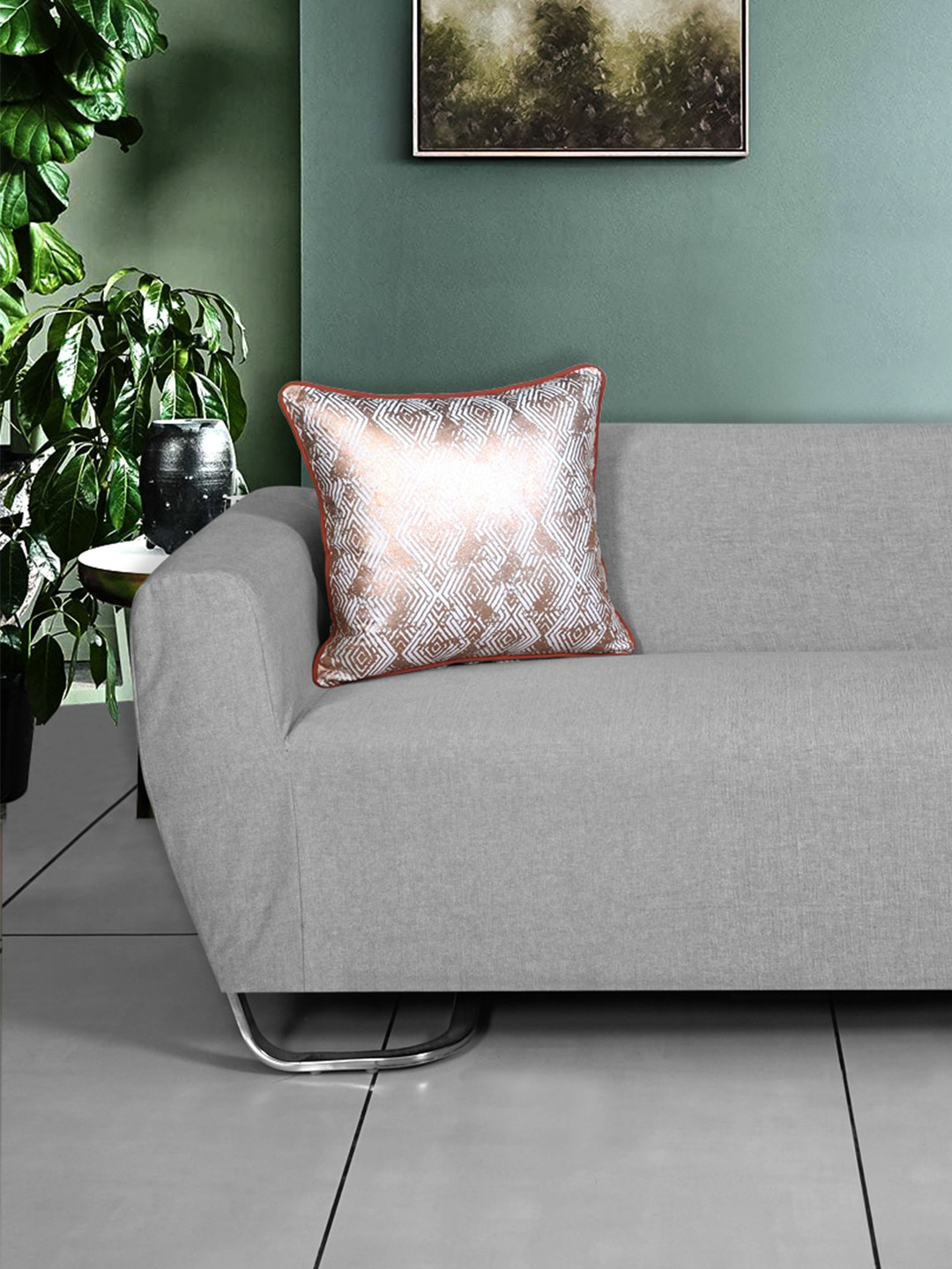 Ode & Cleo Silver-Toned & Pink 2-Pieces Ethnic Motifs Cotton Square Cushion Covers