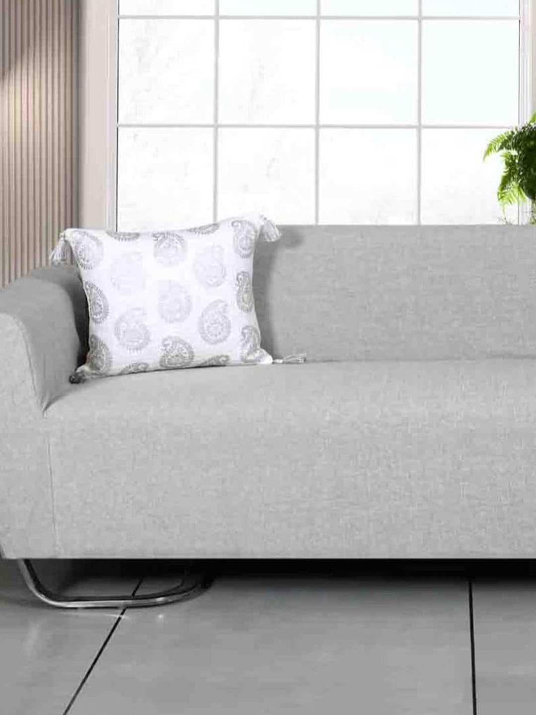 Ode & Cleo White Paisley Cotton Breathable Embellished Square Cushion Cover -17.7x17.7In