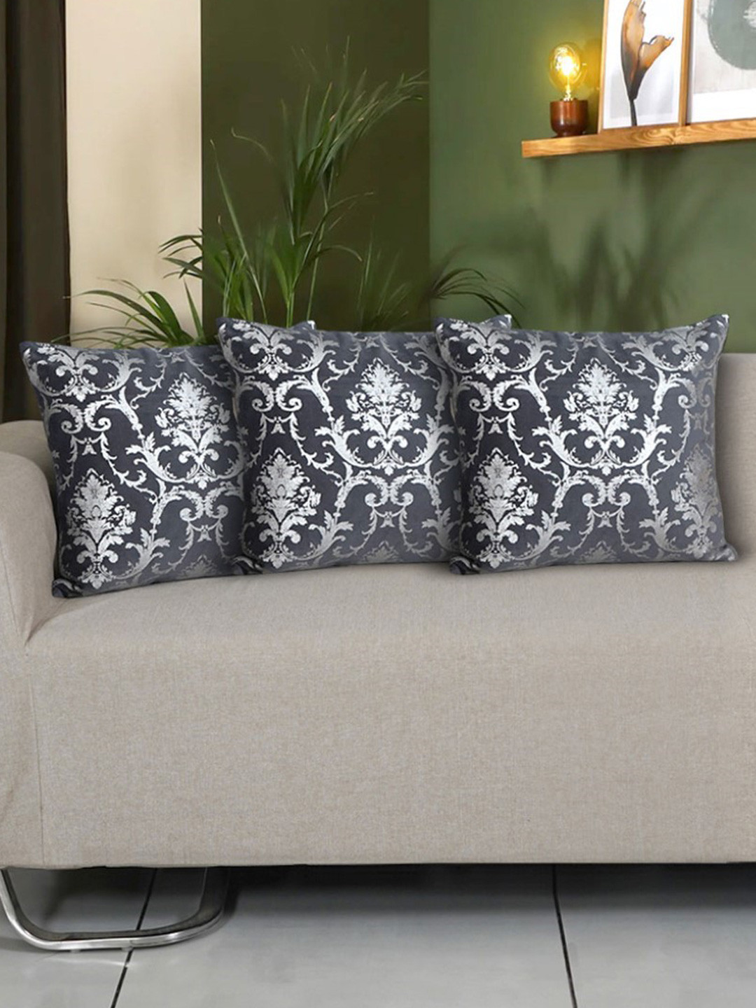 Ode & Cleo Black & Grey Foil Printed Pure Cotton Square Cushion Cover