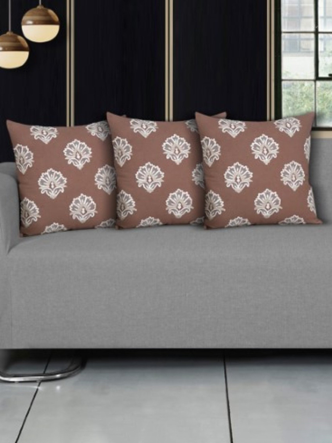 Ode & Cleo Blue Other Durable 3 Piece Embroidered Square Cushion Covers -18x18In