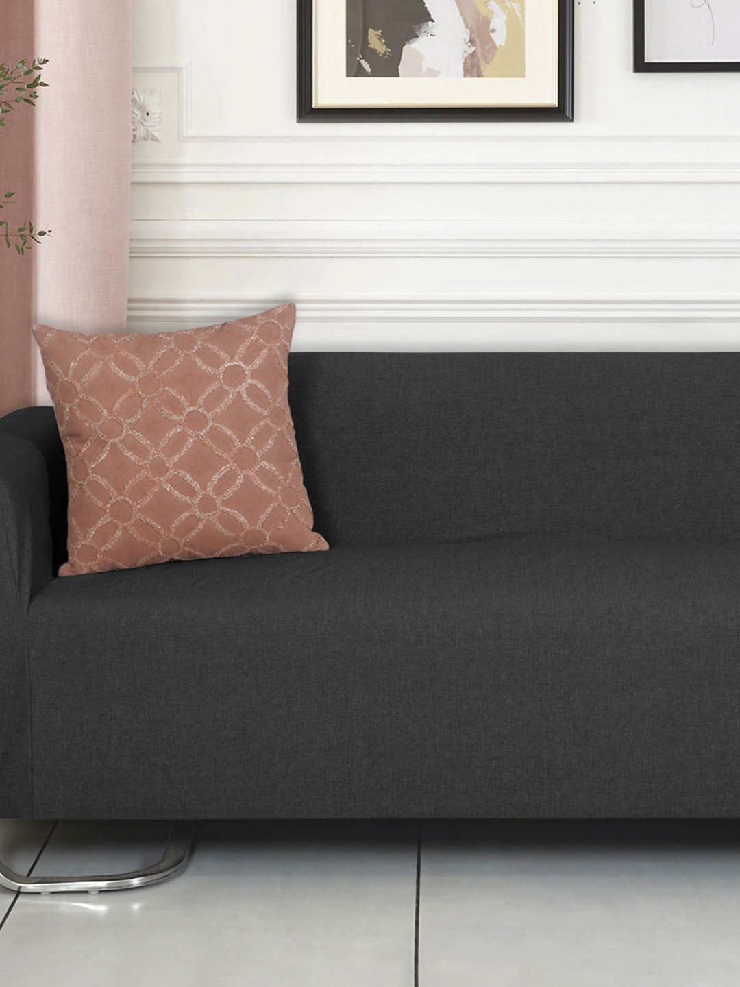 Ode & Cleo Beige Embroidered Cushion Cover