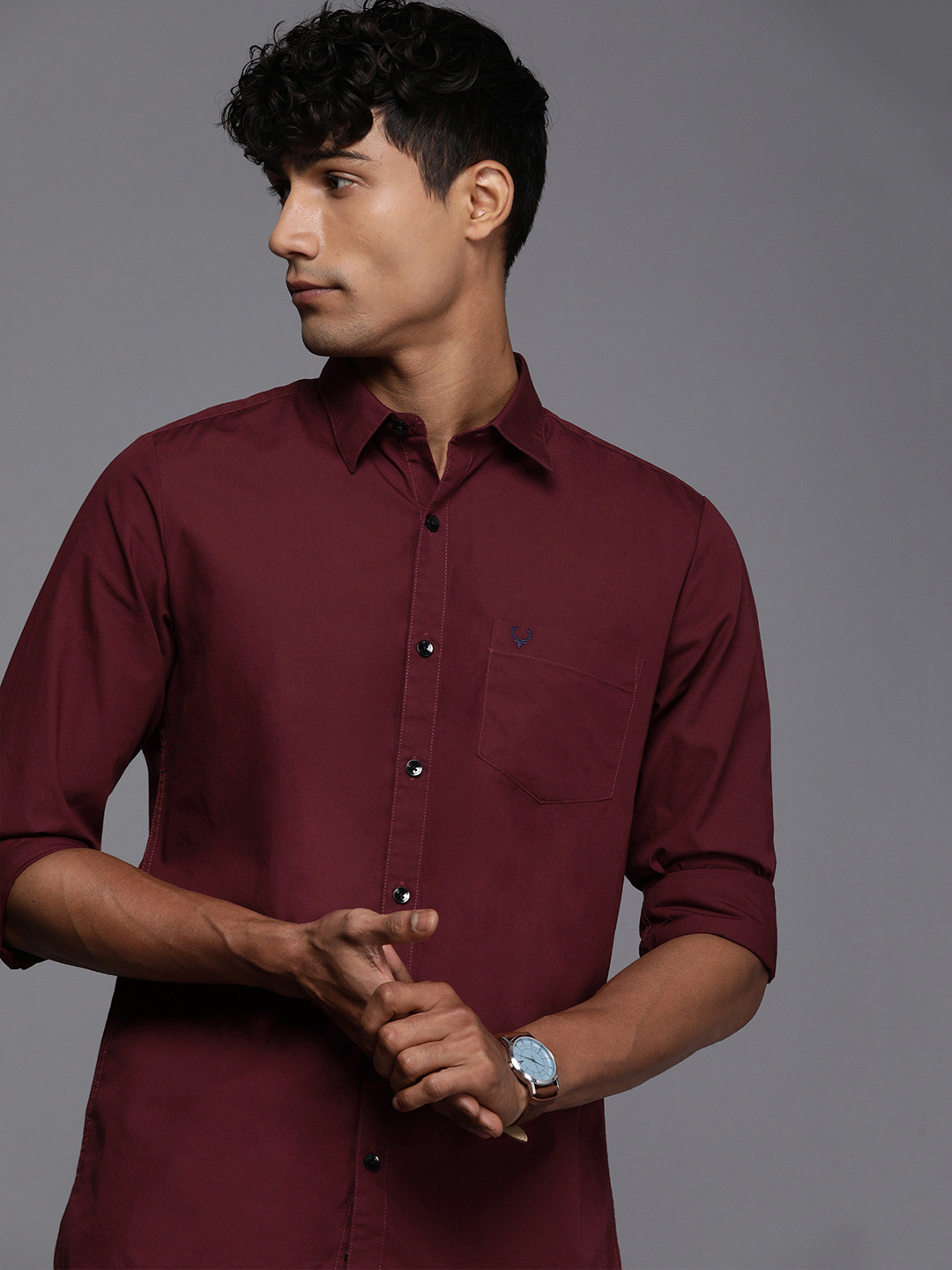 Allen Solly Solid Modern Fit Pure Cotton Casual Slim FIt Shirt