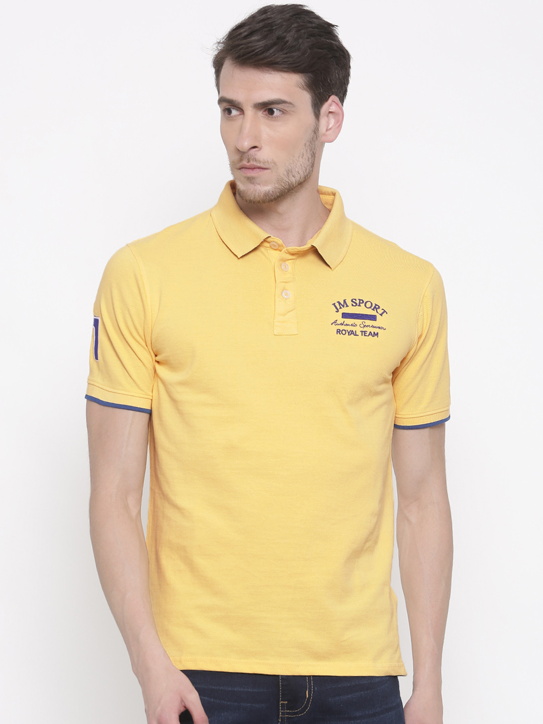 Yellow Slim Fit Solid Polo Collar 