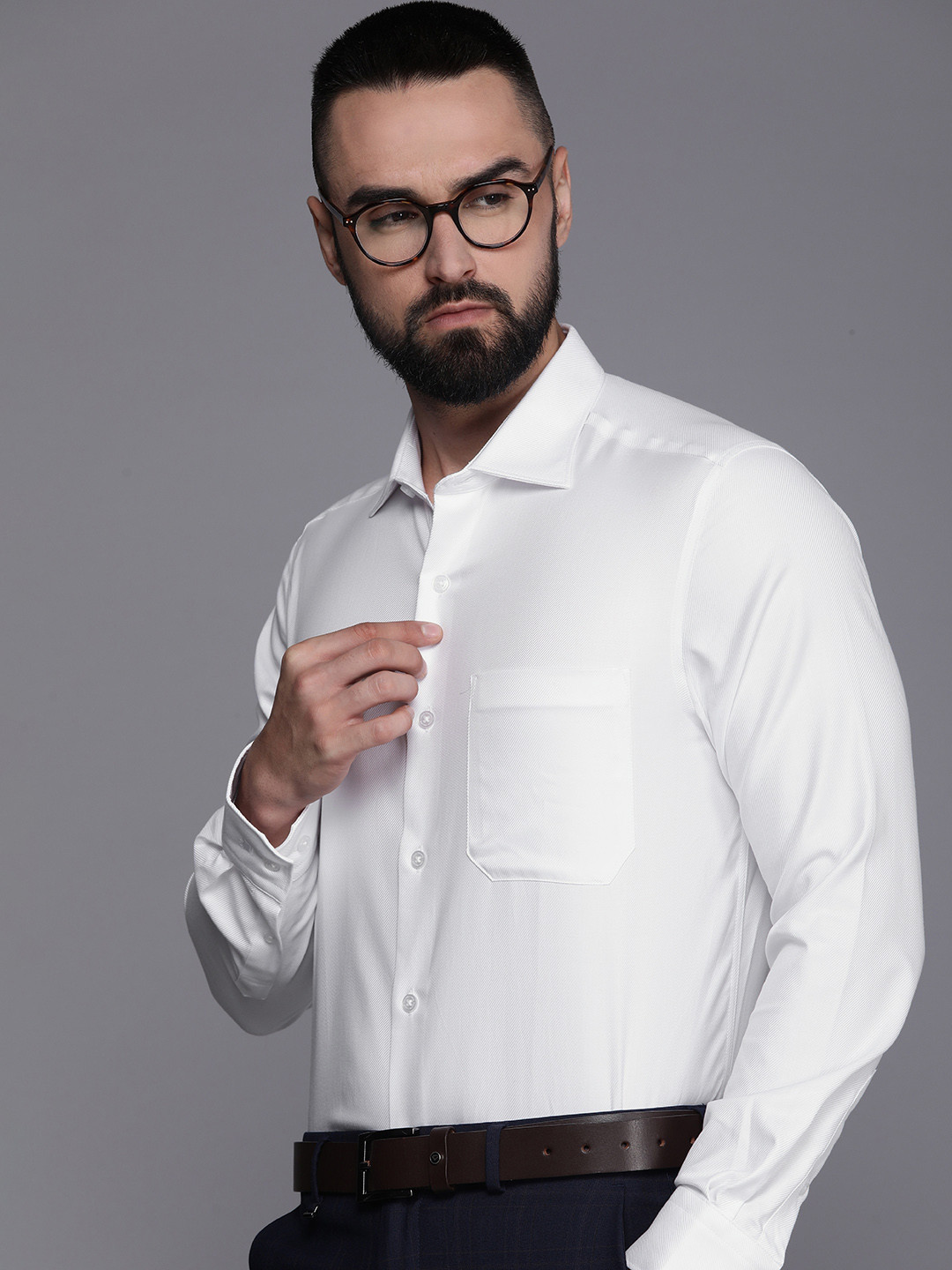 Louis Philippe Permapress Self Design Classic Fit Pure Cotton Wrinkle Free Formal Shirt