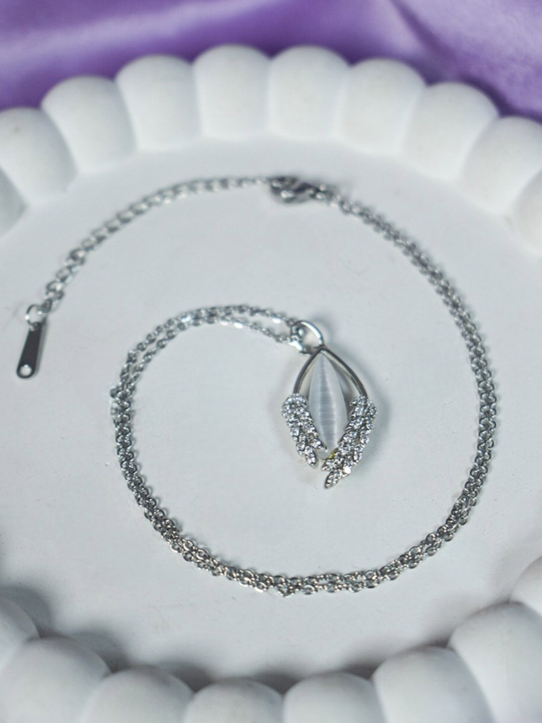 SALTY Stainless Steel Crystal Studded Pendant With Chain