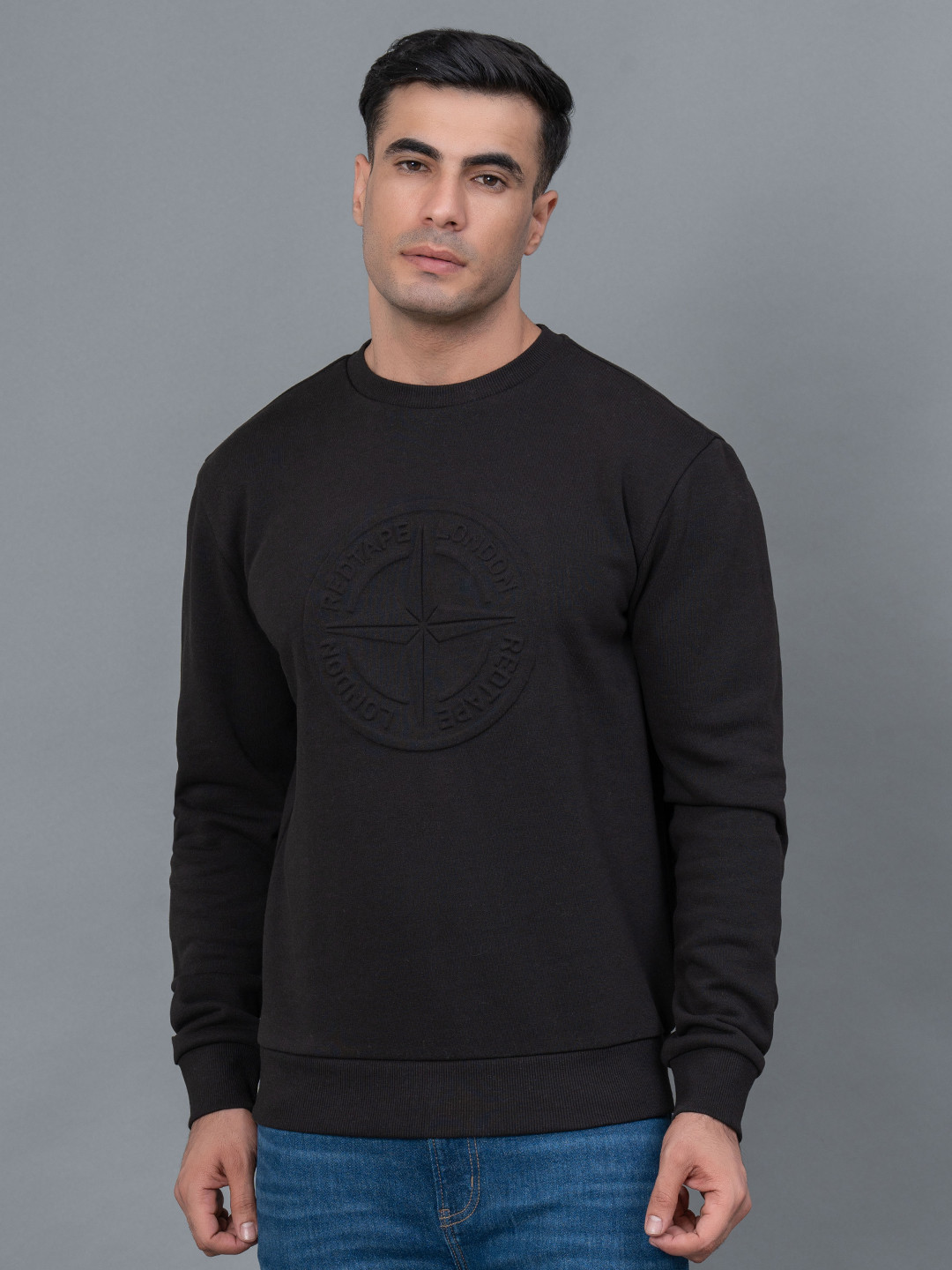 Red Tape Men Embossed Fleece Sweatshirt