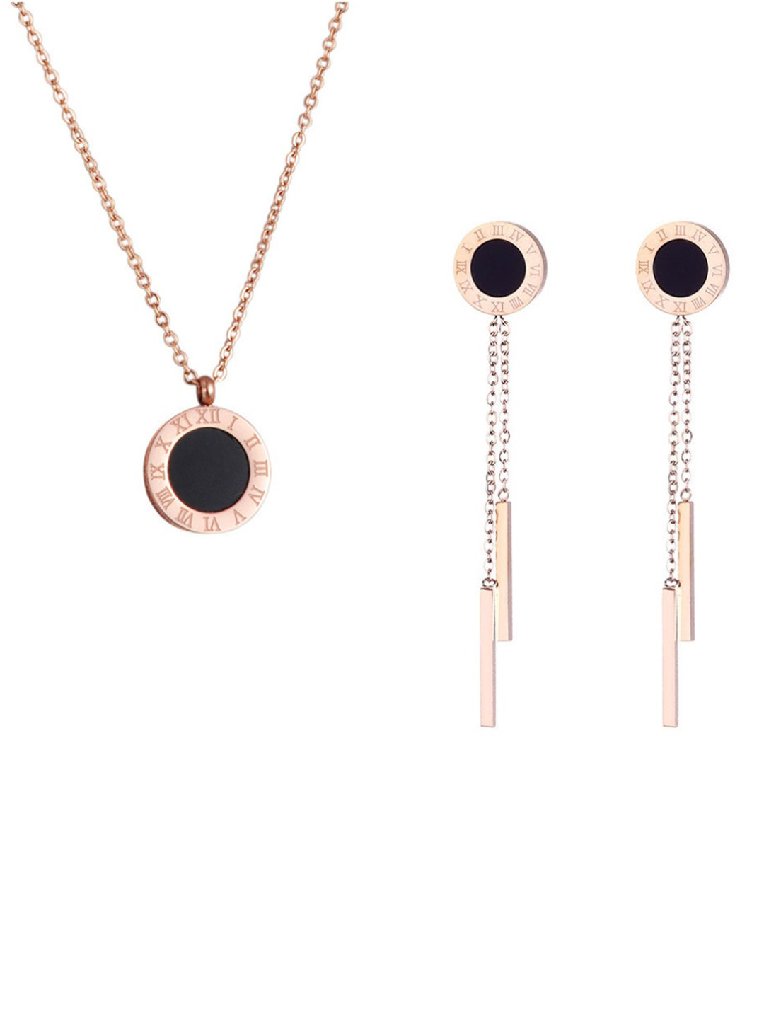 MYKI Rose Gold-Plated Roman Numbers Pendent Set