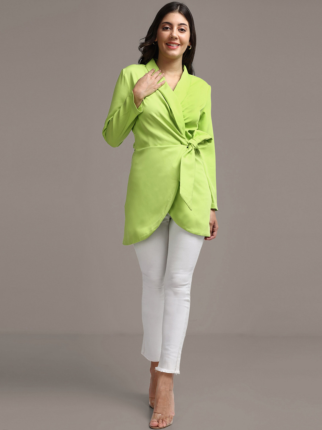 iki chic Green Shawl Collar Front-Open Comfort-Fit Blazers