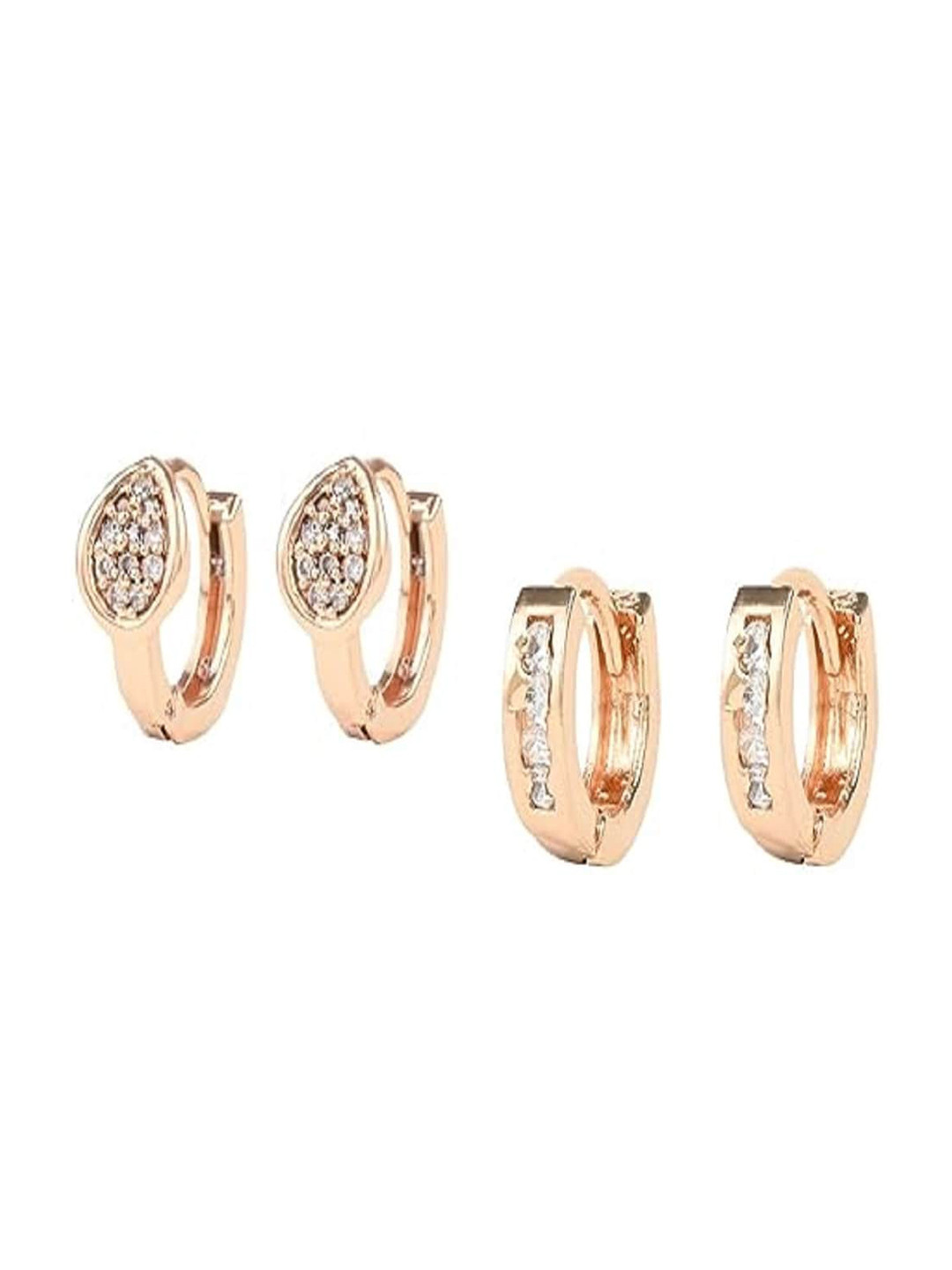 I Jewels Set Of 2 Rose Gold Plated Cubic Zirconia Contemporary Hoop Earrings