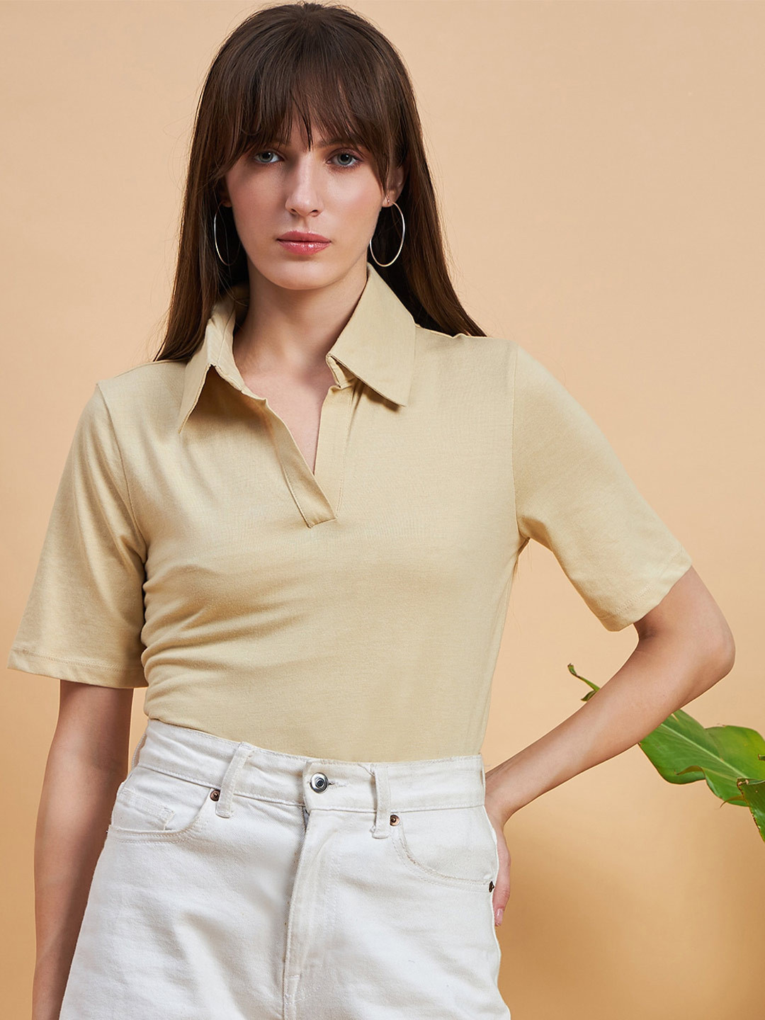 MINT STREET Spread Collar Pure Cotton Casual T-shirt