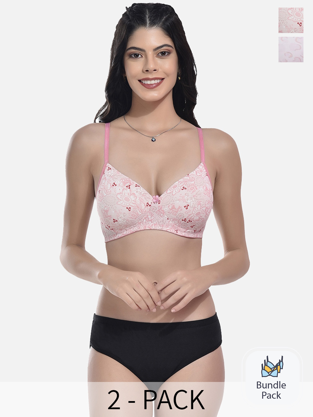 StyFun Pack Of 2 Floral Printed Lingerie Set-NEW_Set_SLK-Ae_Pink_SLK-Ag_Pink_B
